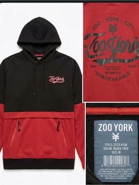 Zoo York Black and Red Colorblock Crewneck Hoodie